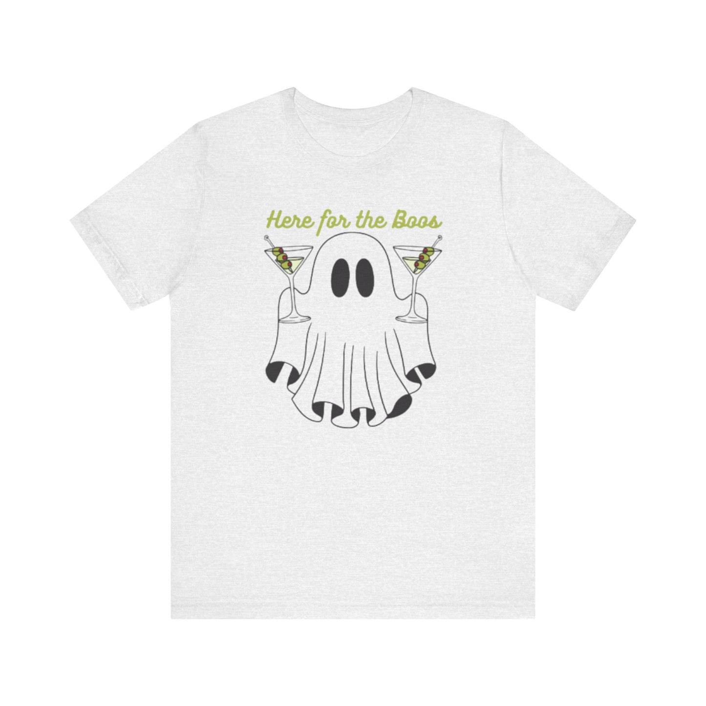 Here for the Boos Ghost Tee, Funny Halloween Shirt, Casual Unisex T-Shirt, Spooky Party Wear, Ghost Lover Gift
