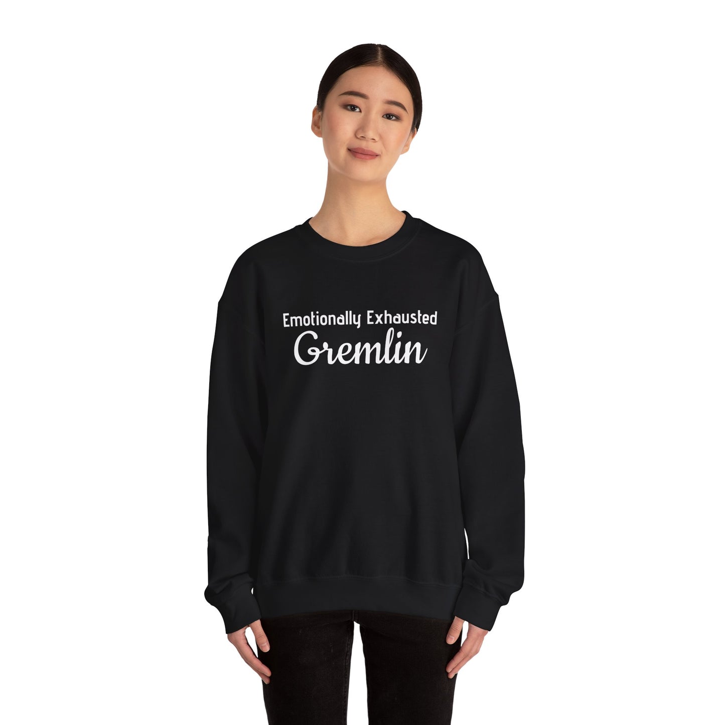 Emotionally Exhausted Gremlin Sweatshirt, Unisex Crewneck, Cozy Gift, Casual Wear, Fun Design, Halloween Fashion, Gift for Friends