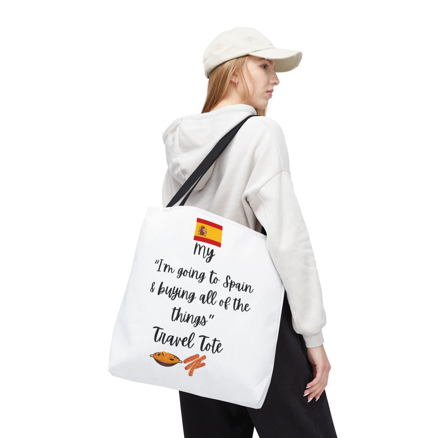 Travel Tote Bag – "My I'm Going to Spain & Buying All of The Things" – Perfect for Flight Crews, Vacation, Beach, Shopping, Gift for Travelers, Adventure