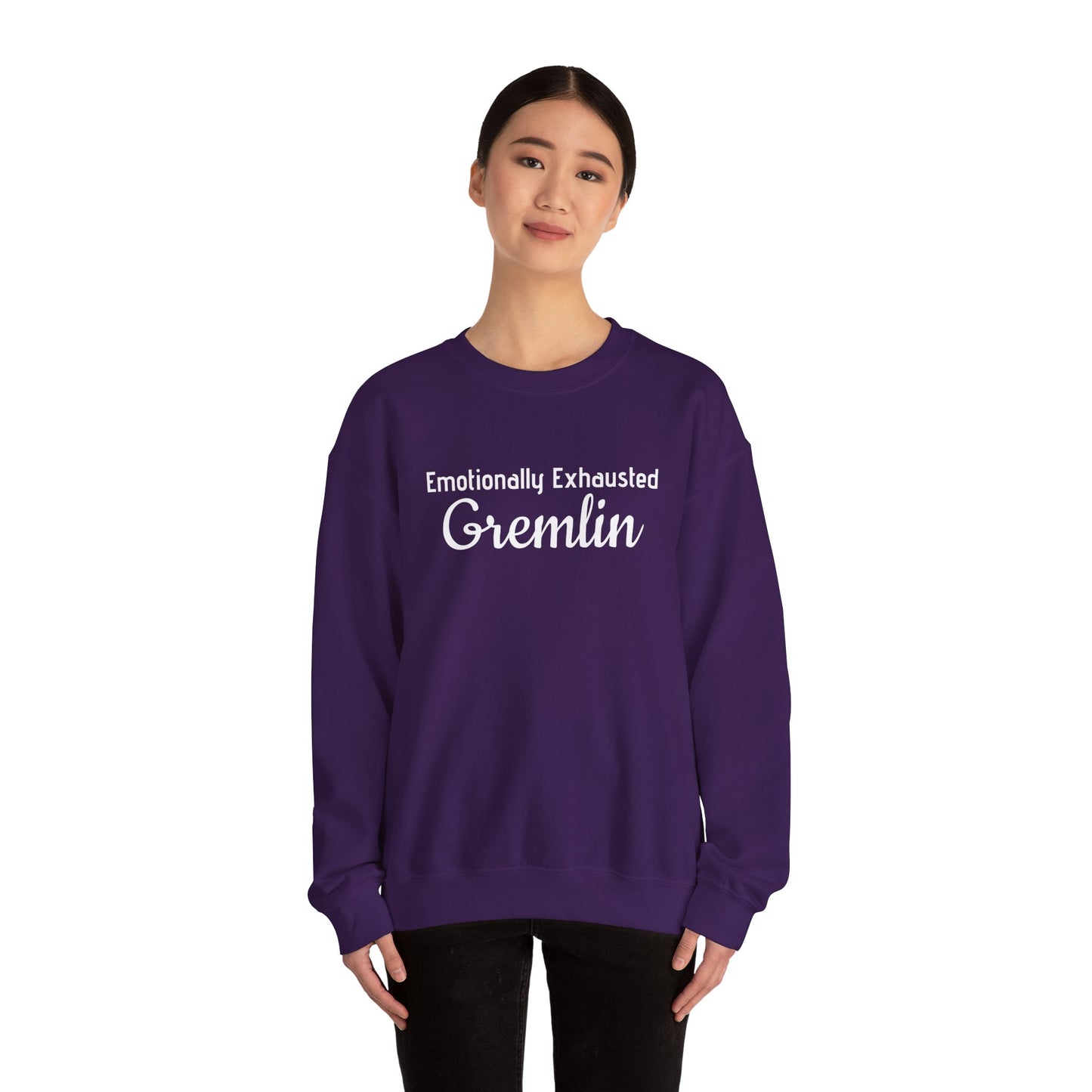 Emotionally Exhausted Gremlin Sweatshirt, Unisex Crewneck, Cozy Gift, Casual Wear, Fun Design, Halloween Fashion, Gift for Friends