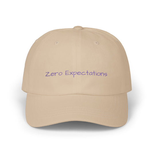 Zero Expectations Cap- Sarcastic Embroidered Cap, Funny Minimalist Hat, Low-Energy Mood Gift for the Barely Hanging On Club