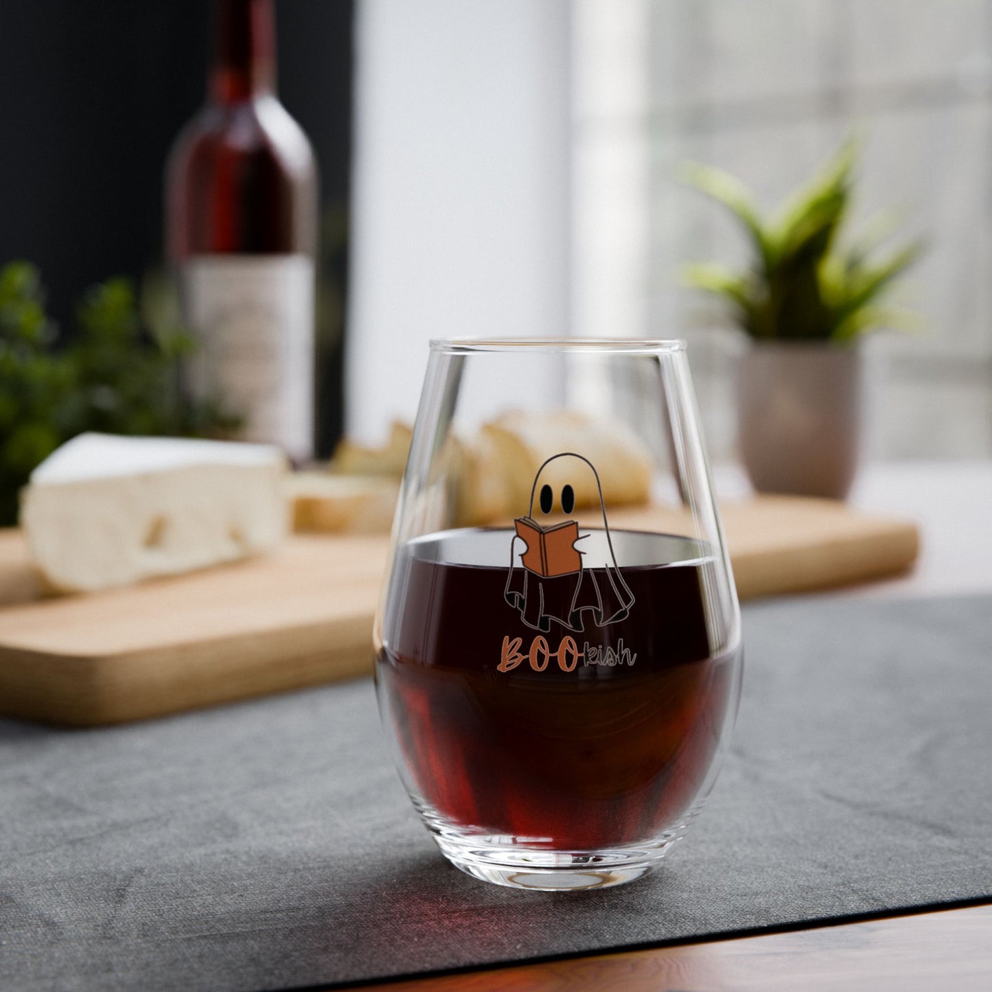 Ghostly BOOkish Stemless Wine Glass, Halloween Gift, Wine Lover's Glass, Halloween Decor, Fun Glassware, Novelty Drinkware